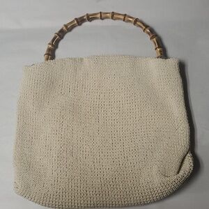Vintage Eximious Of London Knit Crochet Hand Bag With Bamboo Handle BoHo